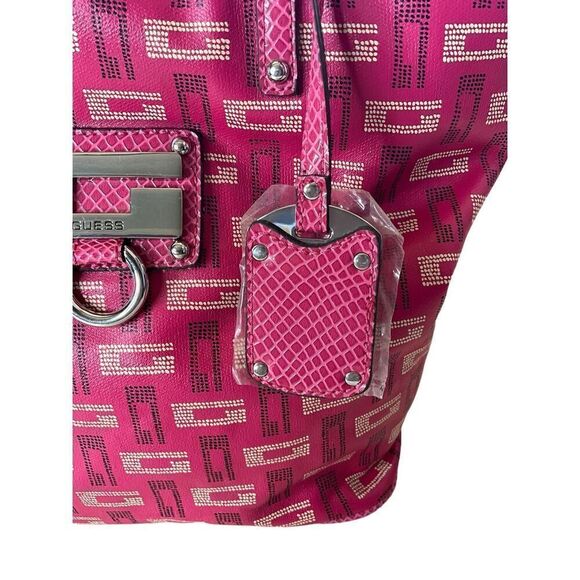 Guess Womens Monogram Signature Shoulder Bag Purse Pink Zippered Pockets New - Picture 5 of 16